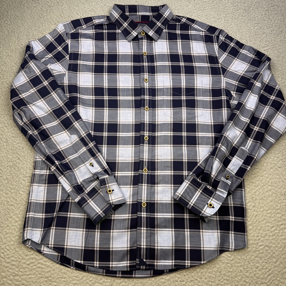 UNTUCKit Shirt Mens Medium Blue Plaid Bourgueil Wrinkle Free Casual
